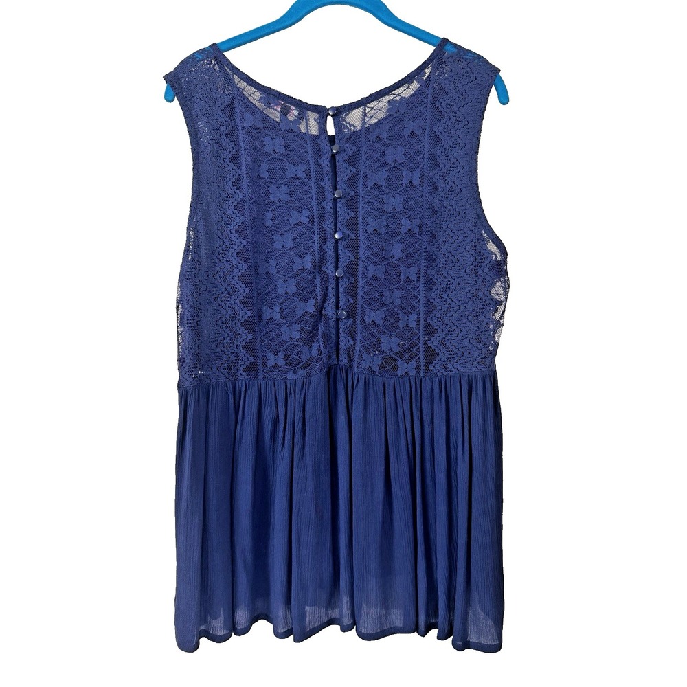 Crochet Lace Open Knit Top Medium Navy Blue Button Back Nautical Cottage Preppy